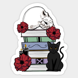 Black cats and book stacks Sticker